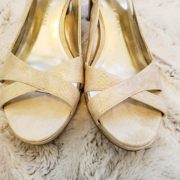 ETIENNE AIGNER GOLD & BEIGE STRAPPY HEEL SIZE 8 - Picture 2 of 7